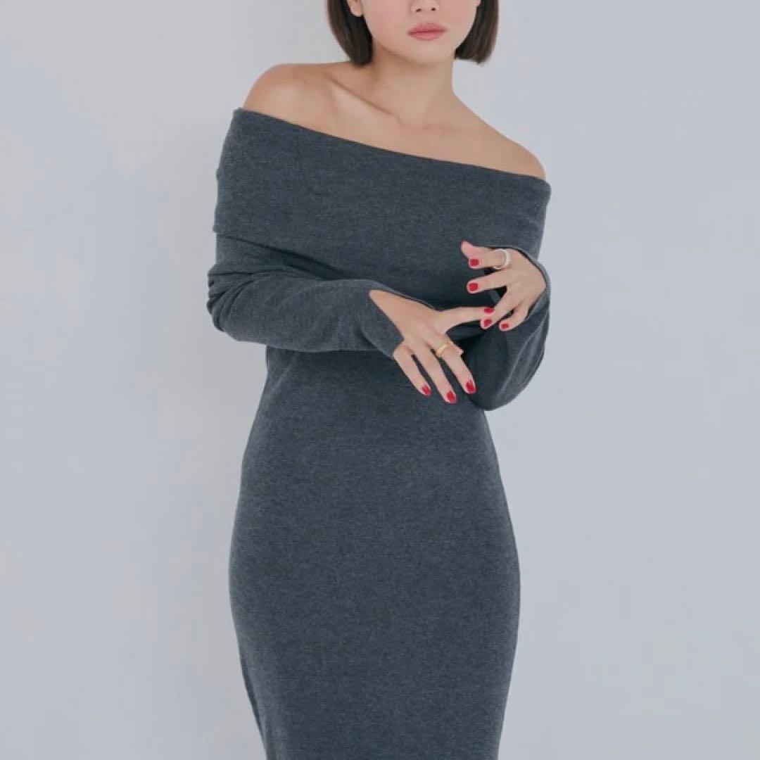 シールームリン 美品 collab Silk woolオフショルダーニットドレス