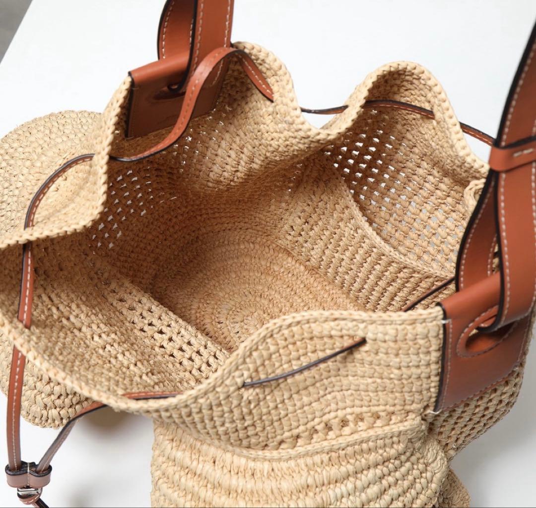 Loeweかごバック ラッフルバルーンバッグラフィア＆カーフ 新品タグ付き