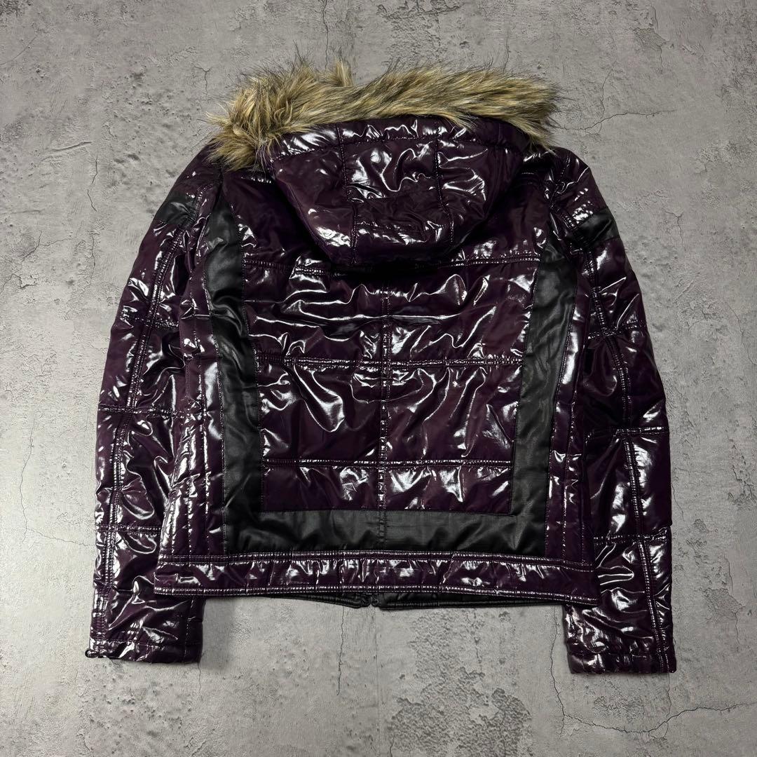 Y2K 光沢 ファー ジャケット 短丈 お兄系 ダークパープル