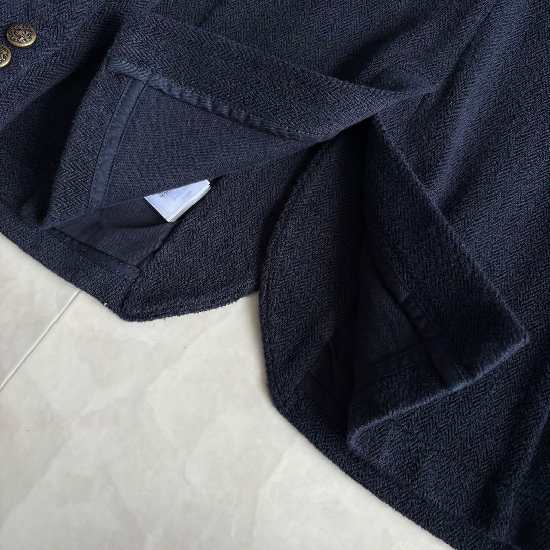 ポロラルフローレン エンブレム刺繍 紺ブレ 金ボタン ヘリンボーン S相当 細身