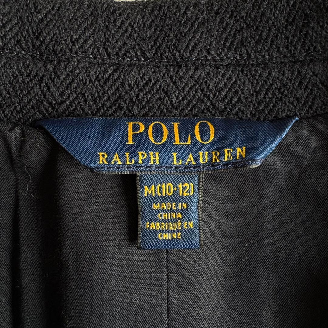 ポロラルフローレン エンブレム刺繍 紺ブレ 金ボタン ヘリンボーン S相当 細身