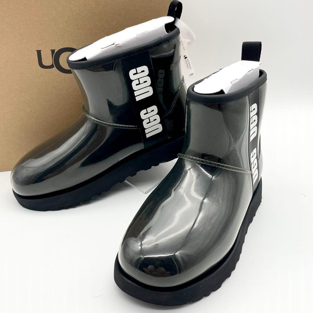 未使用・保管品★アグ　W クラシッククリアミニ　レインブーツ　黒　24cm