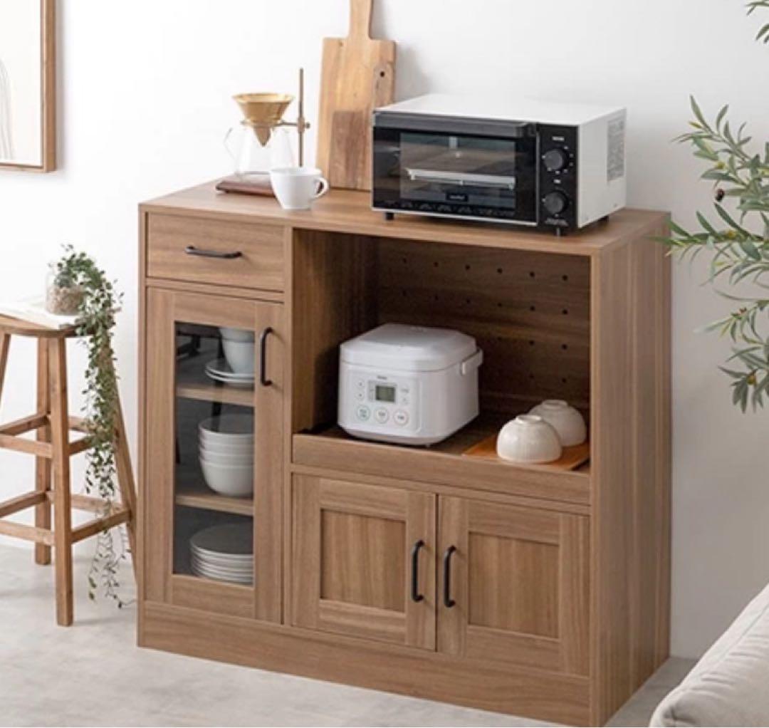 木製レンジボード ガラス扉付き　幅88cm