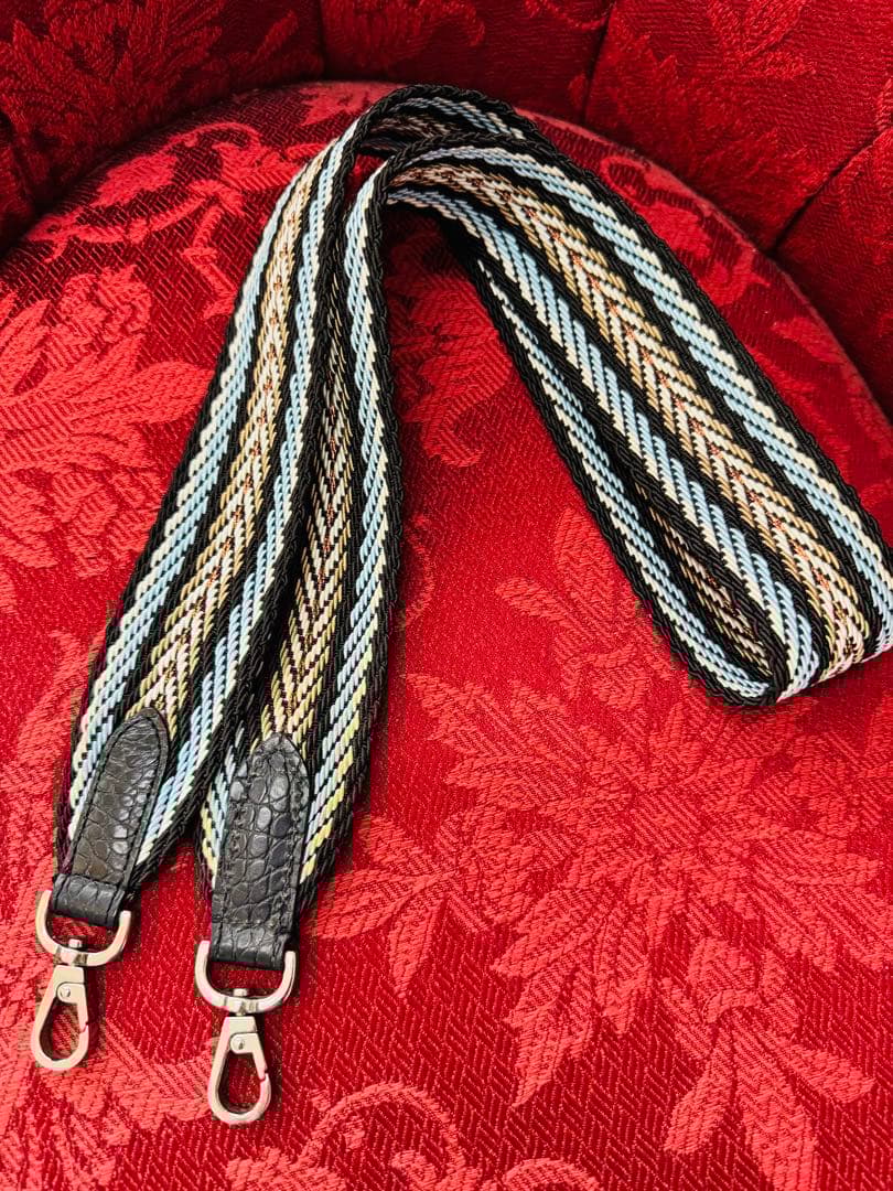 り*ん様 美品✨ADMJ　イタリアンテープショルダーストラップ　黒×ブルー　通常