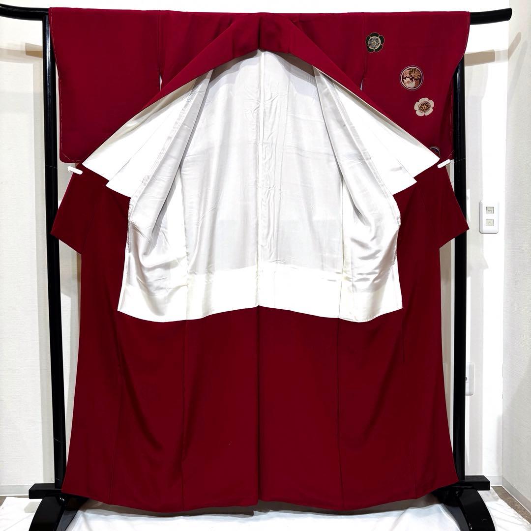 袷　小紋　飛び柄小紋　赤色地に丸紋　身丈159 裄丈67 k1293