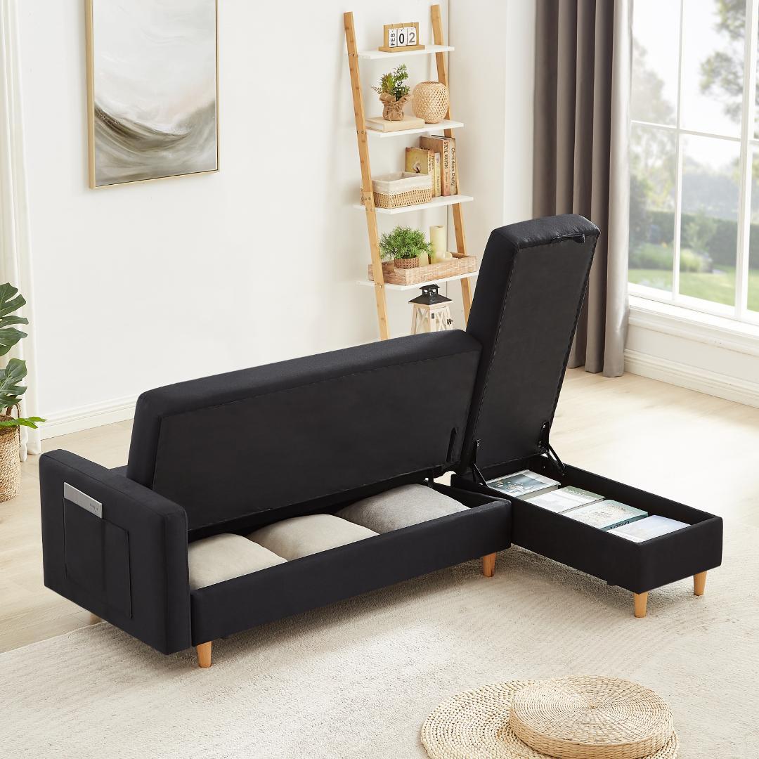 ソファ　ソファーベッド　多機能ソファ　3人掛け　オットマン付き 肘掛け付き