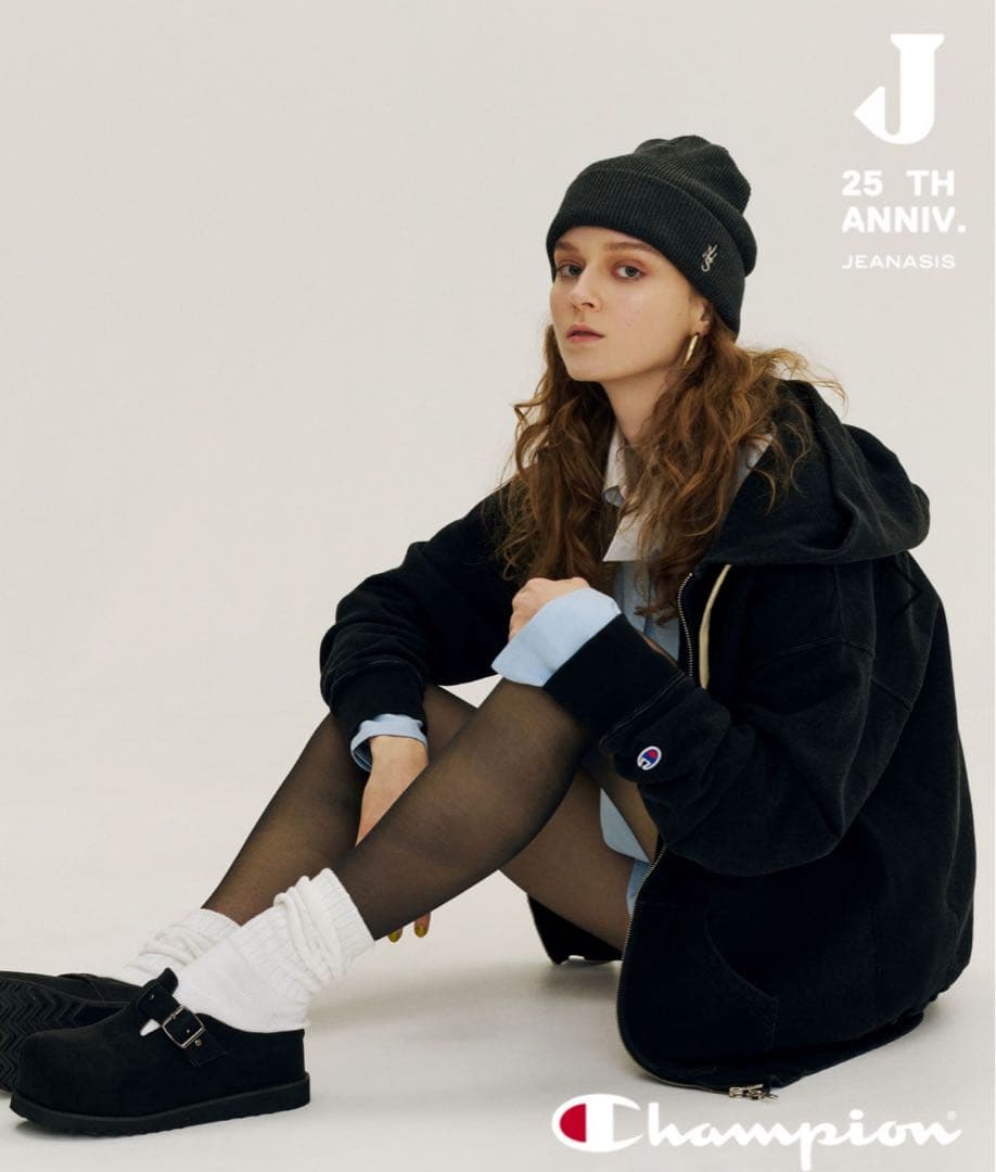 JEANASIS 25周年 Championコラボ ジップパーカー ブラック