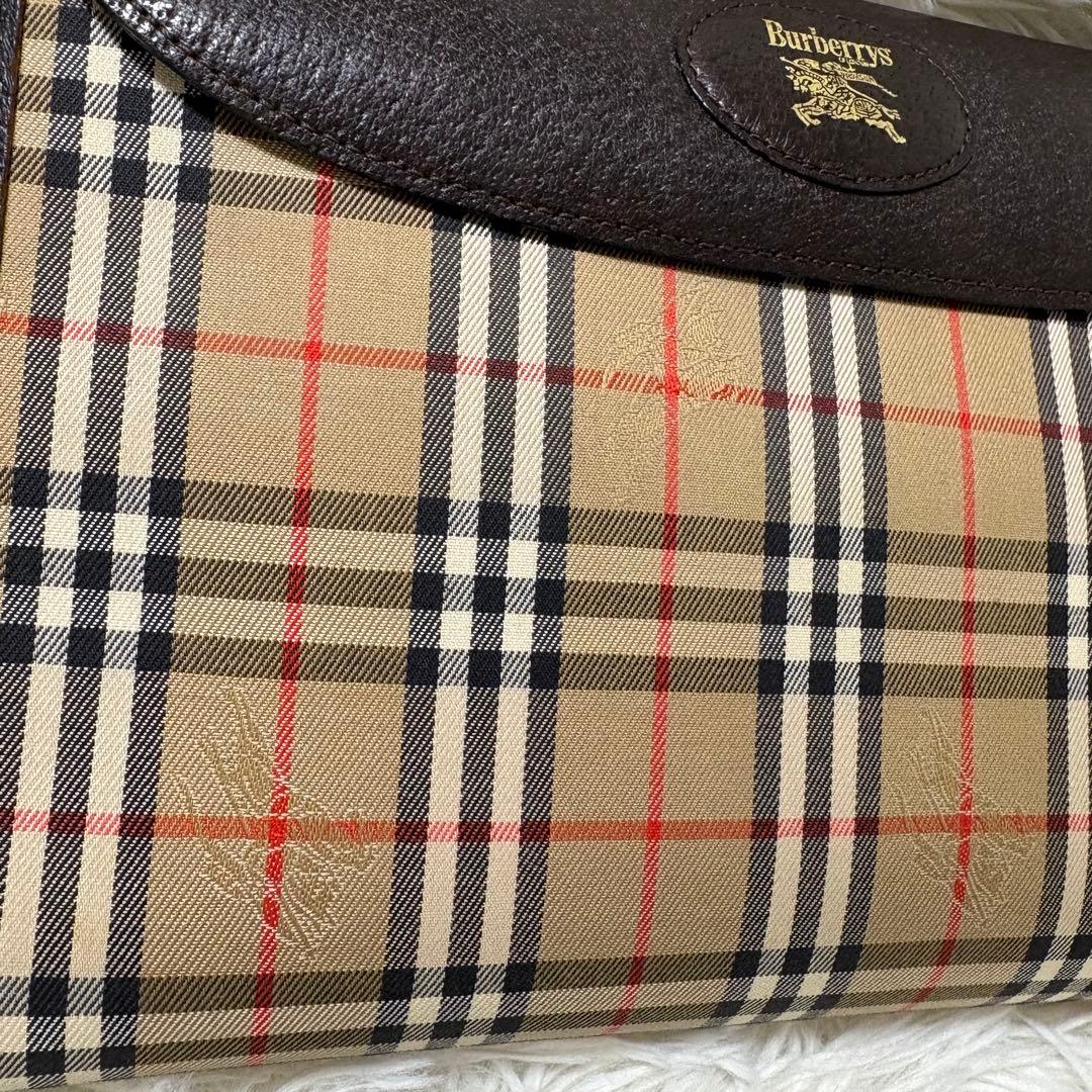 【極美品】バーバリー ノバチェック ホースロゴ キャンバス レザー クラッチ