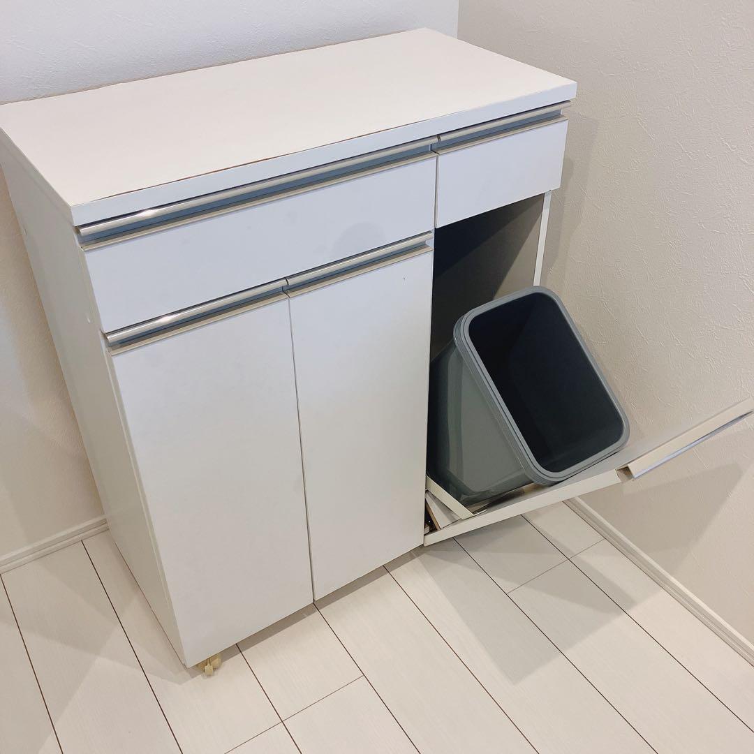 完成品 ニトリ 分別ペール付きキッチンボード ゴミ箱 ペールカウンター ホワイト