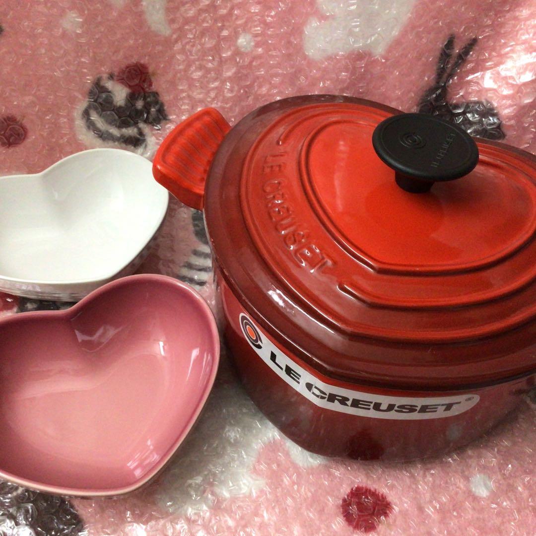 『ル・クルーゼ』未使用ココットダムール♡ハートセット♡レッドピンクホワイト♡
