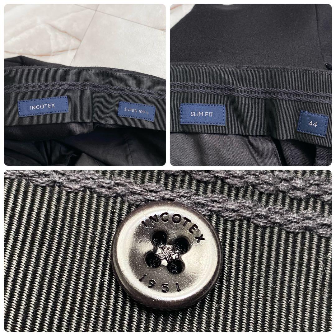 A18385 インコテックス ウールフランネルスラックス スリムフィット 黒44