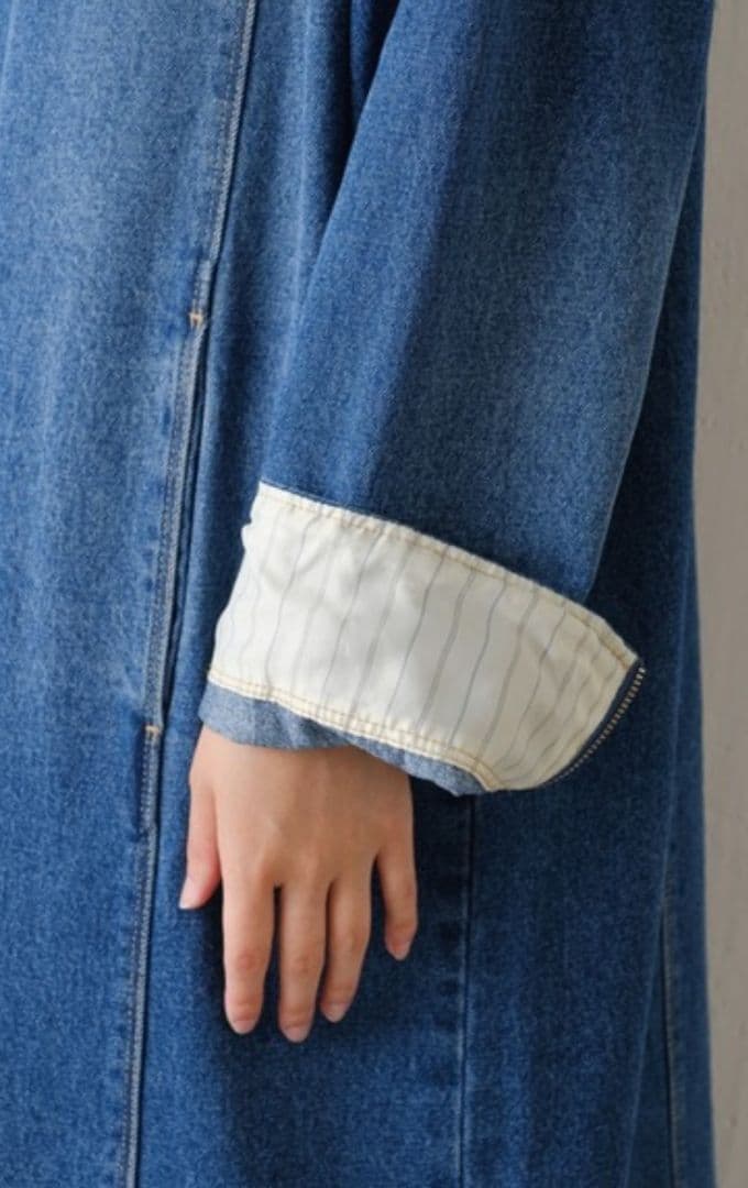 Q.anos/ハーフジップデニムワンピース（ブルー）