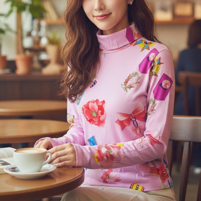 【美品】LEONARD レオナール 長袖ハイネックカットソー ピンク 38 M