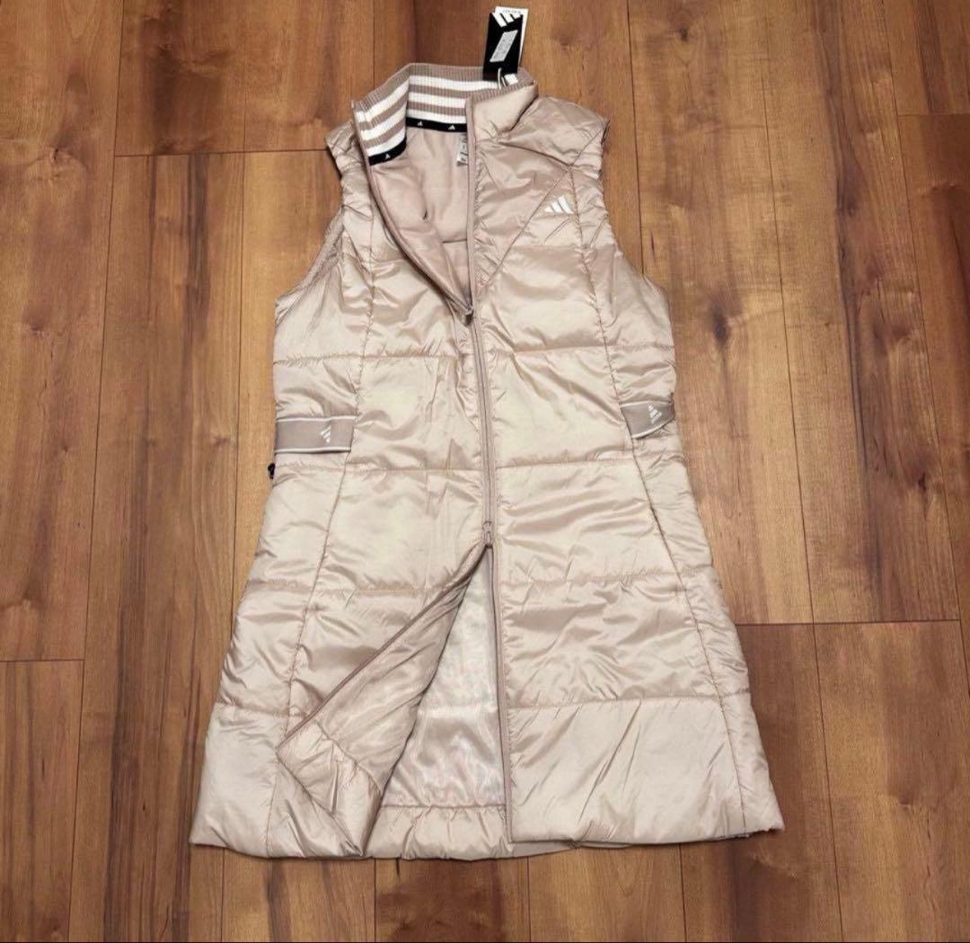 ベスト　ワンピース　ウエスト絞れます　秋冬　中綿　ジャケット　ベージュ　サイズL