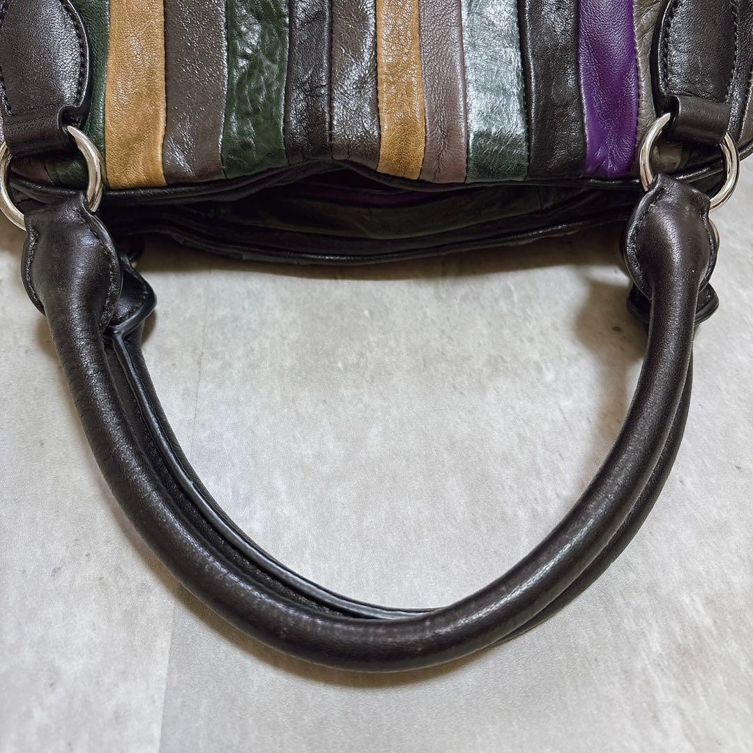 希少美品 miu miu パッチワーク ハンドバッグ Y2k マルチカラー 羊革