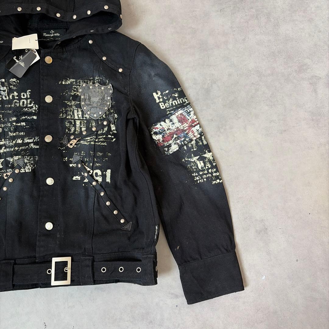 ✨新品✨バーニングショー ダメージ スタッズ スカル Y2K デニム ジャケット