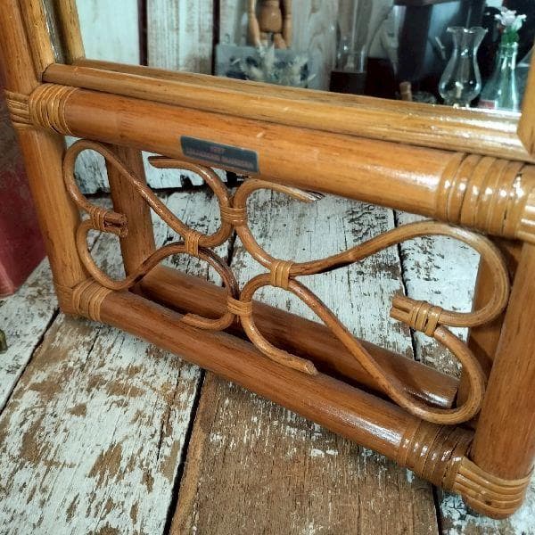80s ヴィンテージ BLUASTRA ラタン フレーム スタンド ミラー 姿見