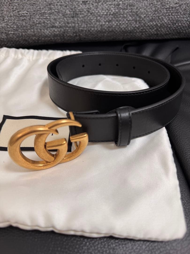 GUCCI ブラックレザーベルト 85cm ダブルGロゴ