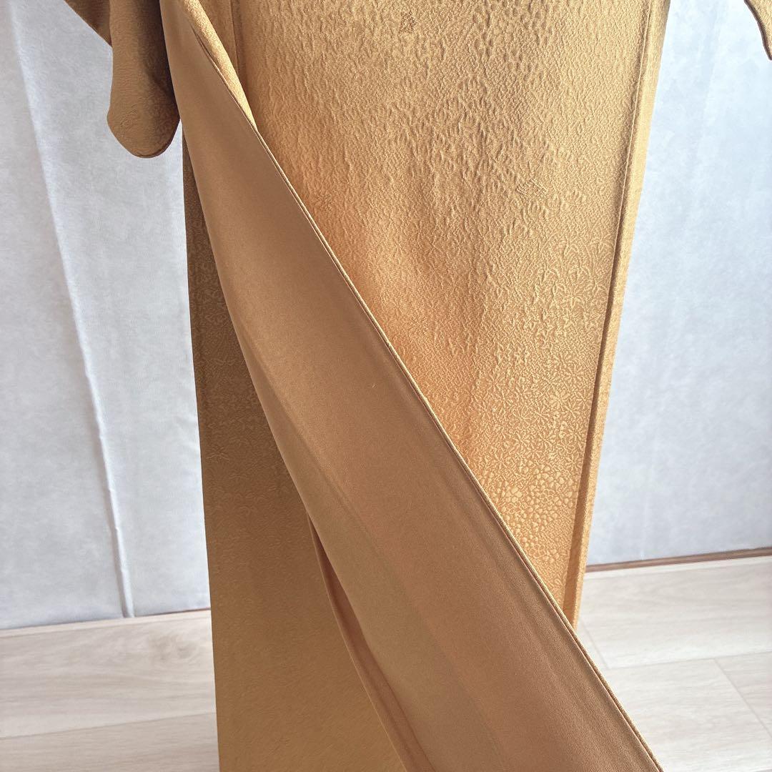 色無地　フルセット　着物　正絹　卒業式　入学式　植物地紋　山吹色　G9