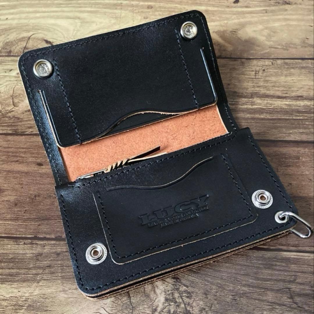 【あ】ミドルトラッカーウォレット 茶芯ブラック【お札を折らずに収納】