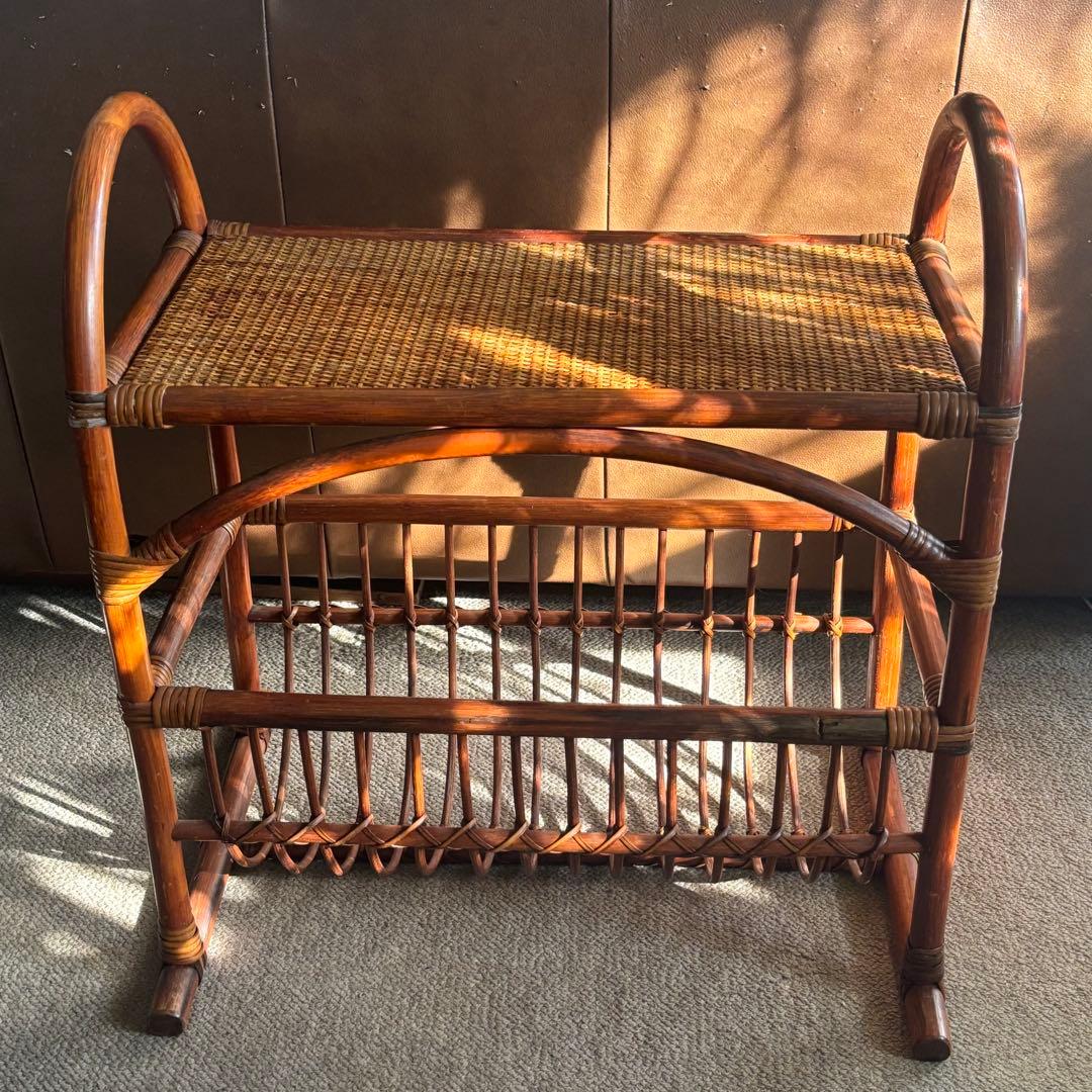 ラタン マガジンラック ブラウン　ヴィンテージ