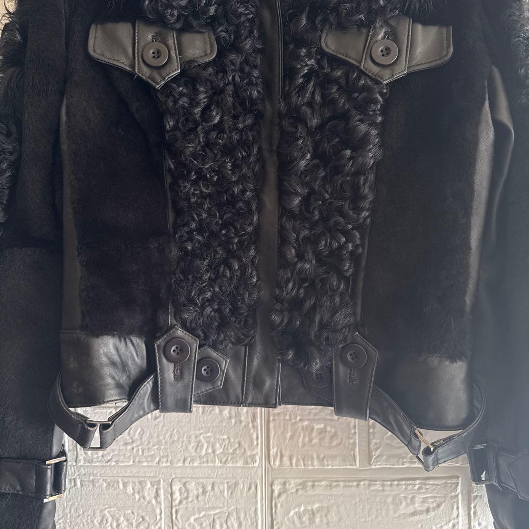 Pin Curl【S-M相当】 リアルファー＆ラムレザー ライダースジャケット