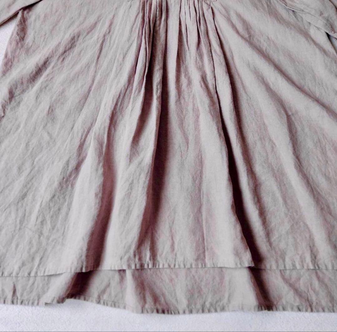 イチアンティークス　ロングワンピース　ピンタック　ギャザー　リネン　くすみピンク