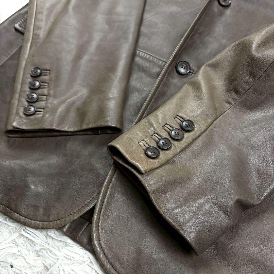 XXL相当 HUGO BOSS テーラードジャケット ラムレザー ブラウン系