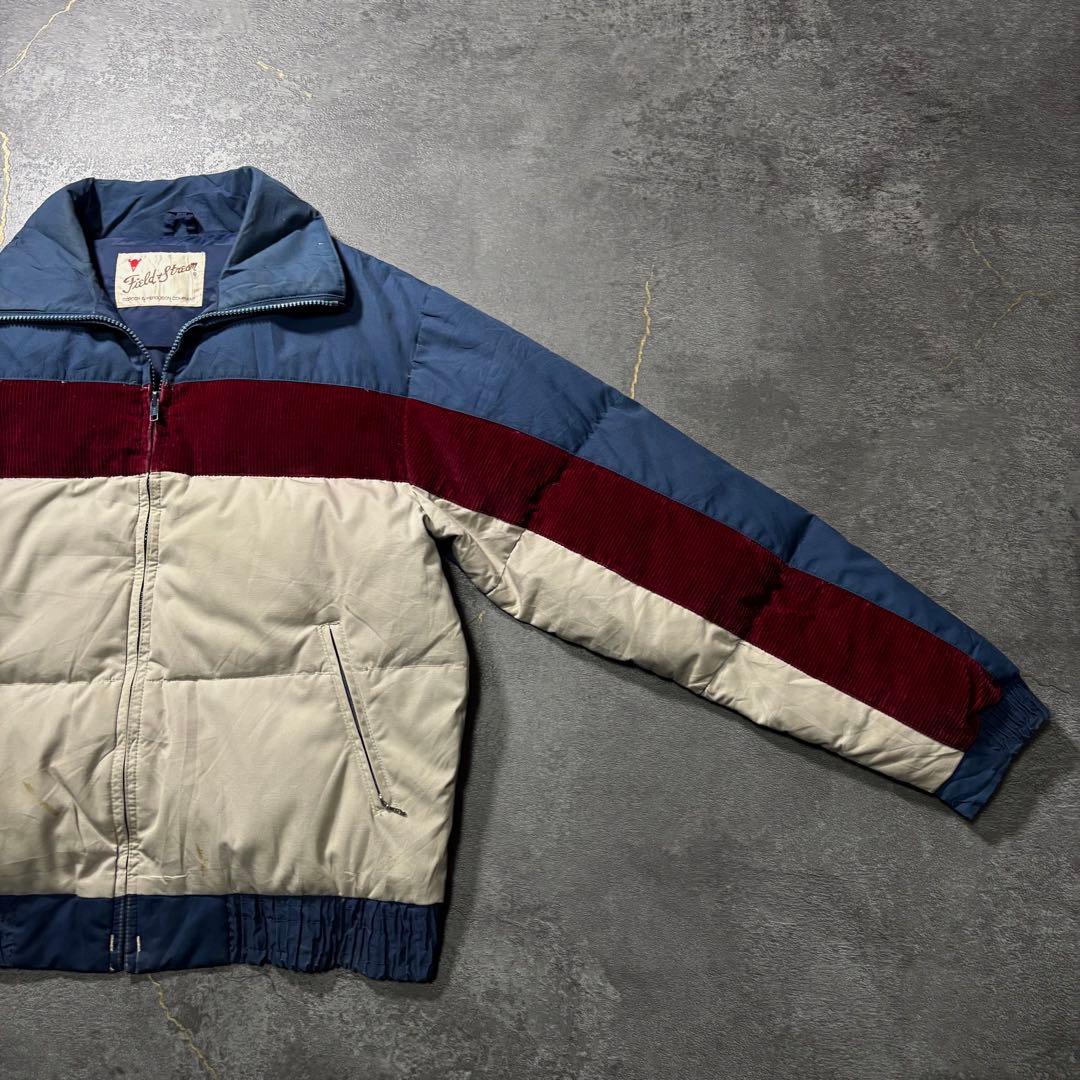 70s80sヴィンテージダウンジャケット生成りバーガンディネイビー短丈古着L