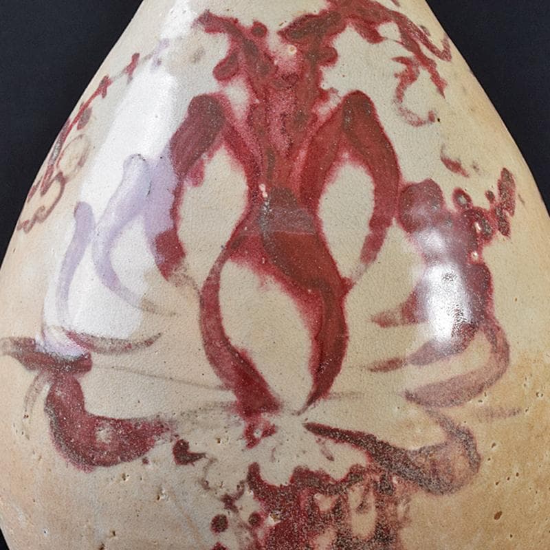 大発 中国　釉裏紅　花文　玉壺春瓶　金継ぎ直し　V　R7961