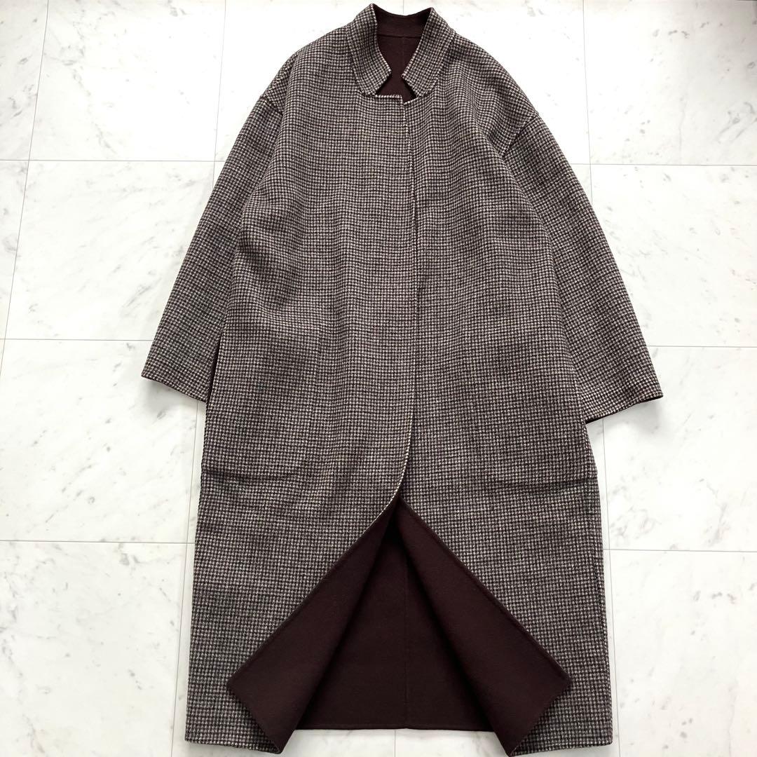 プラージュ ウールリバーコート リバーシブル ブラウン チェック 38