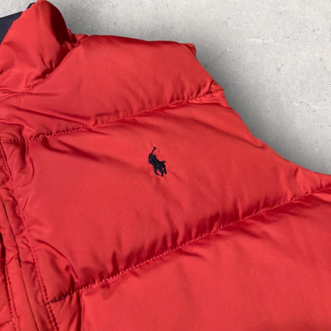 【ポロラルフローレン】ダウンベスト　リバーシブル　ネイビー　刺繍ロゴ　M相当　g