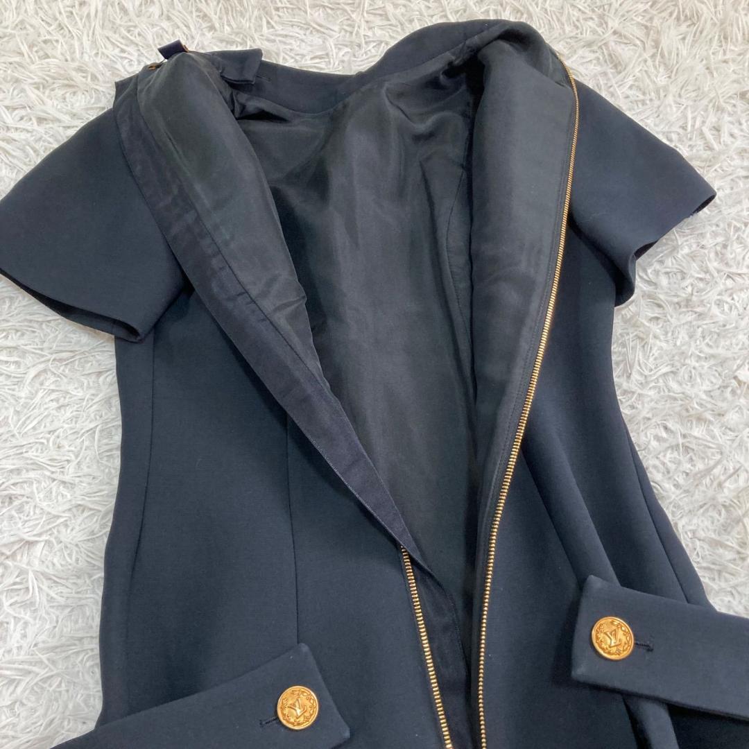 17442✨ルイヴィトン 金ボタン LVロゴ レース切替フレアワンピース ウール