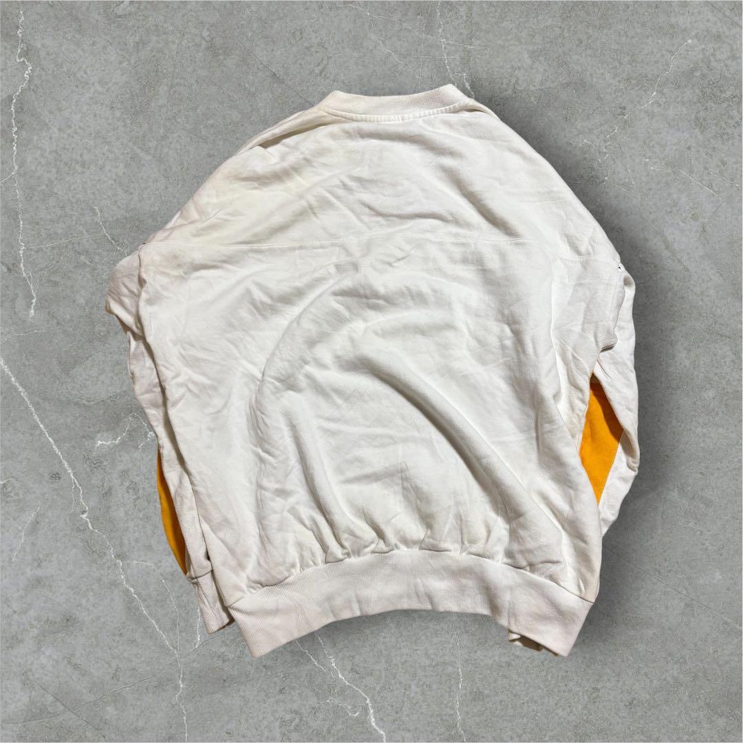 【M24】80-90s adidasヘンリーネックスウェット白×バターイエロー