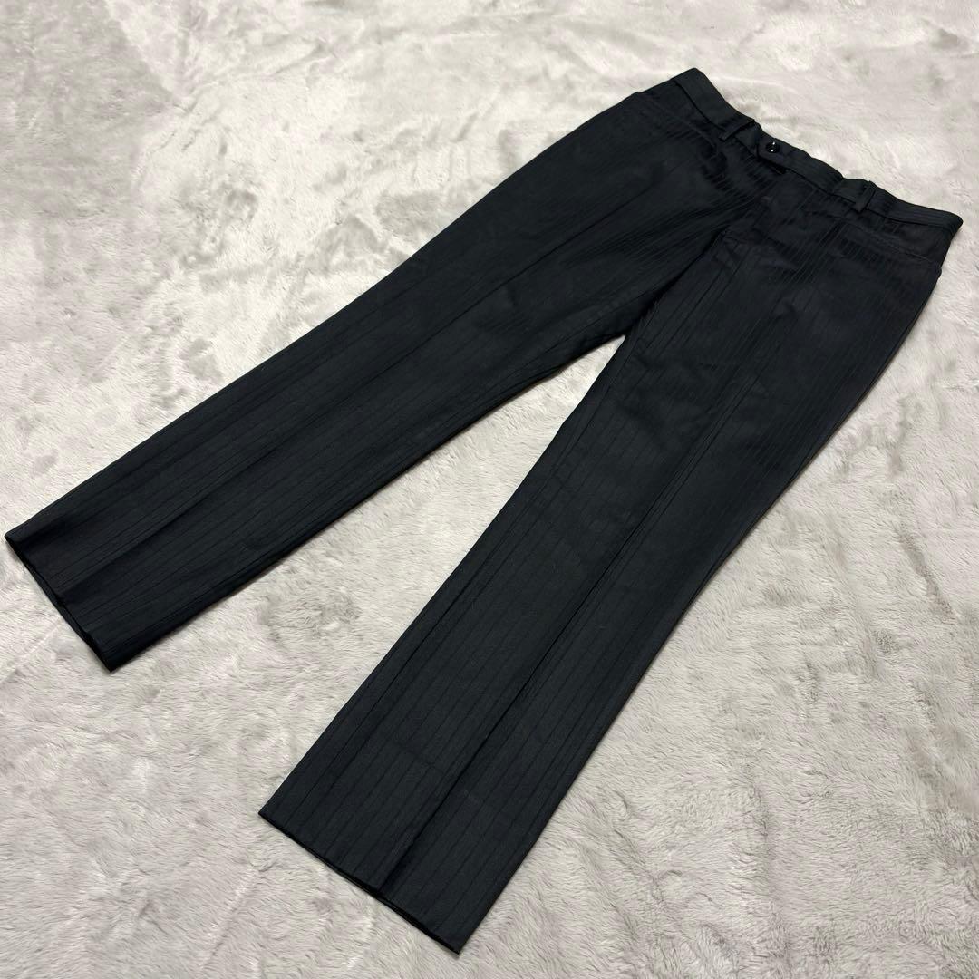 スーツセレクト 3ピース セットアップ スーツ 上下 黒 Y4 ストライプ 光沢