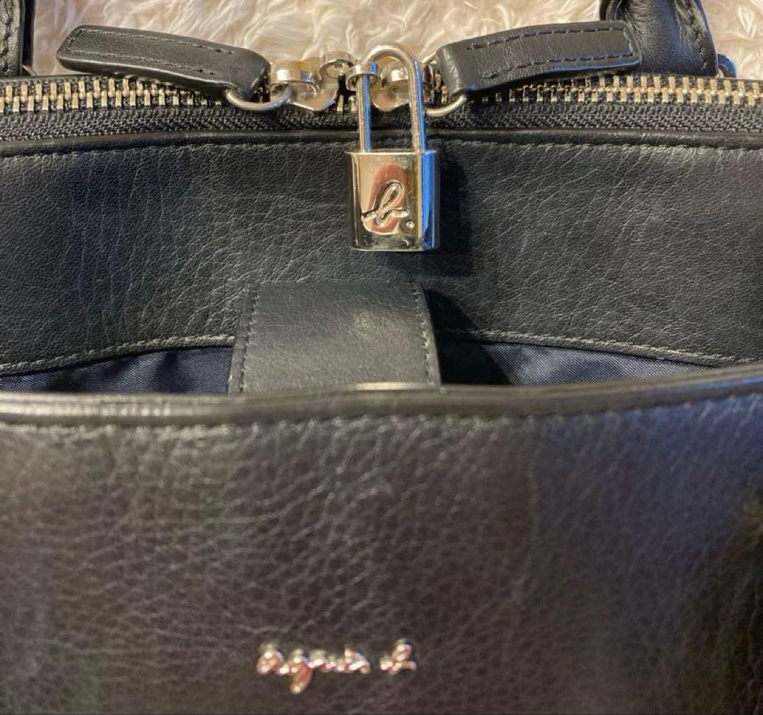 超美品✨ アニエスベー ビジネスバッグ オールレザー ブラック 南京錠 底鋲