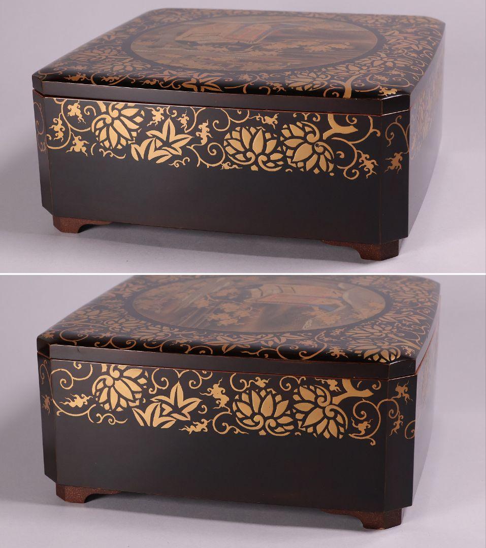 【MA693】加賀蒔絵 饅羹重 御所車 葵唐草 蝶 金蒔絵 螺鈿 木製 饅頭箱