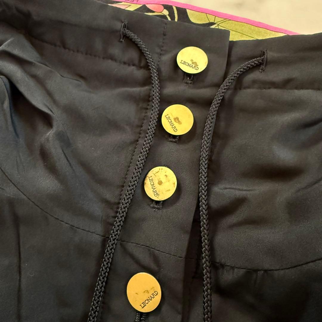 美品★レオナール シルク100% ロングコート 中綿 花柄 トリム XL相当