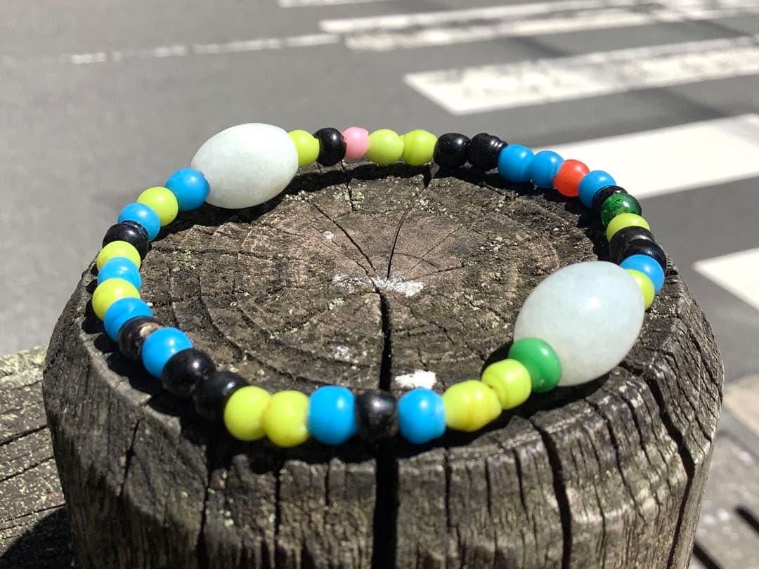 蔵出‼️ガラス玉　日本製超アンティークとんぼ&糸魚川翡翠樽型ブレスレット小物パーツ