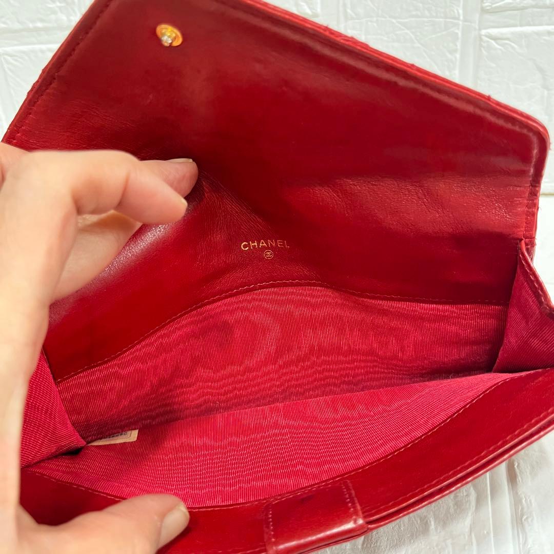 CHANEL ビコローレ　長財布　ダブルステッチ　レッド　ココマーク　レッド
