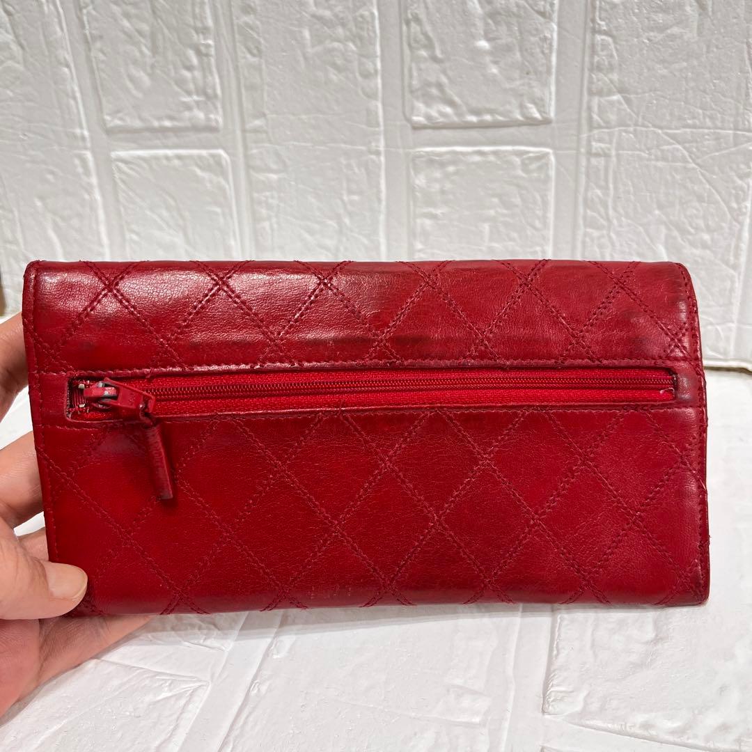 CHANEL ビコローレ　長財布　ダブルステッチ　レッド　ココマーク　レッド