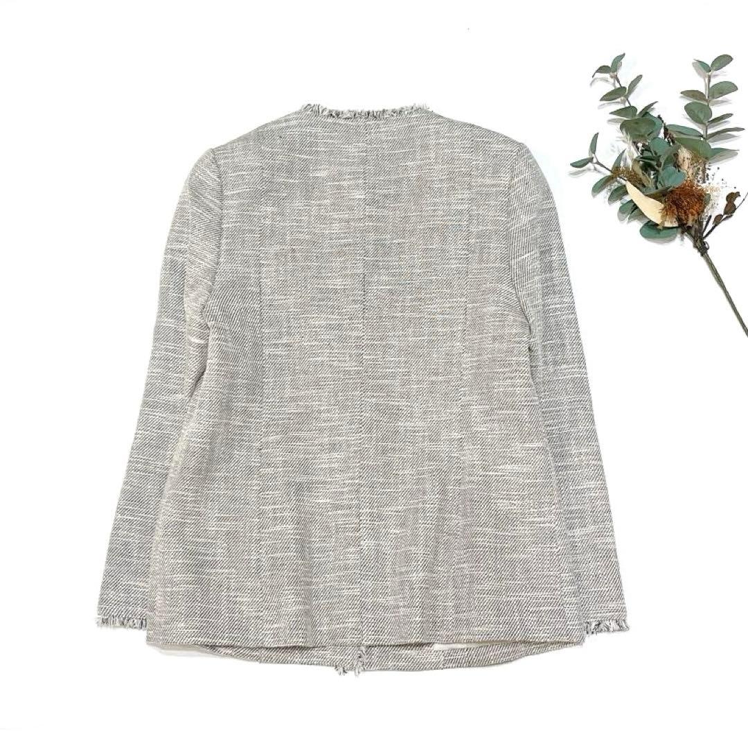 専用ですallureville スラブツイードクルーショートコート 麻　金ボタン