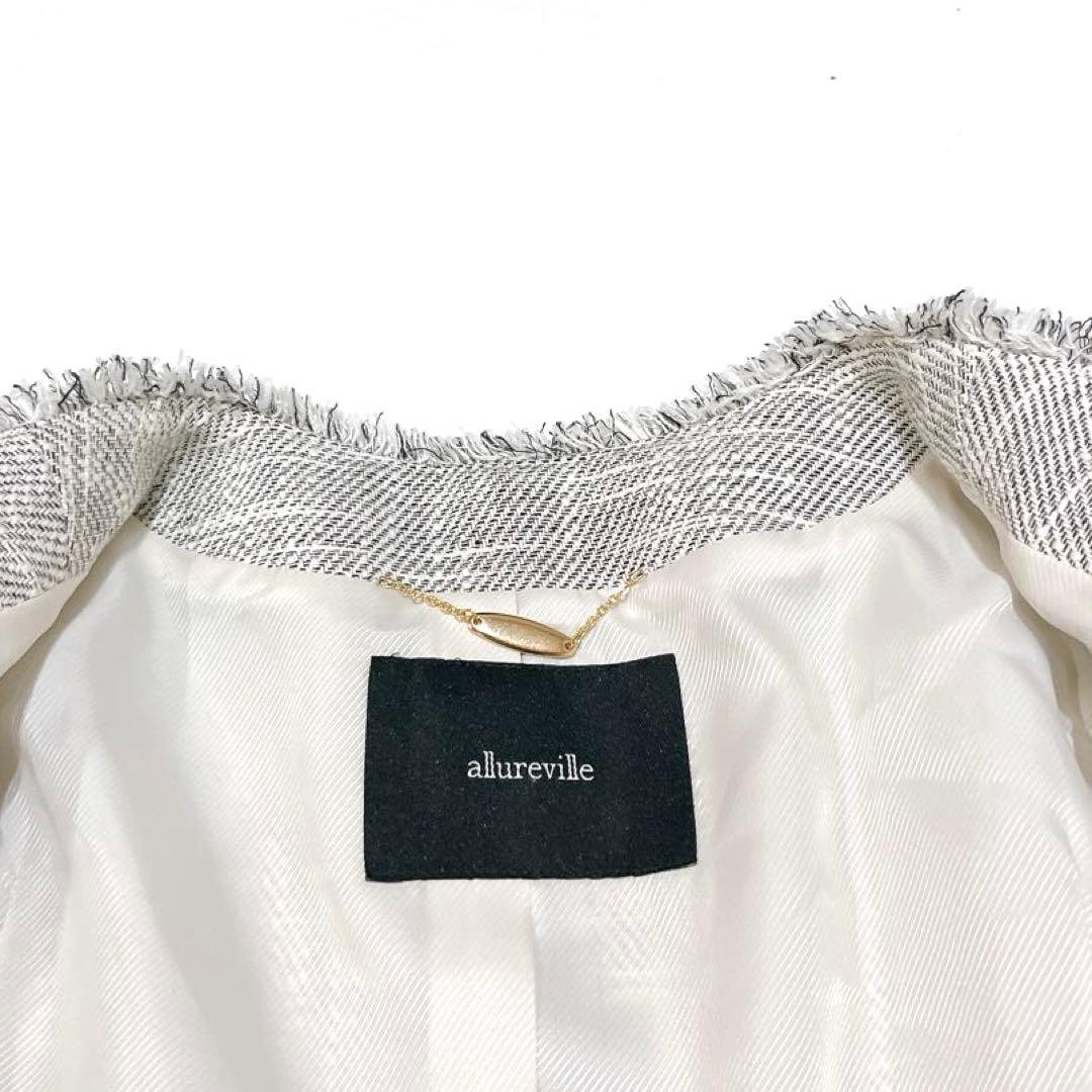 専用ですallureville スラブツイードクルーショートコート 麻　金ボタン