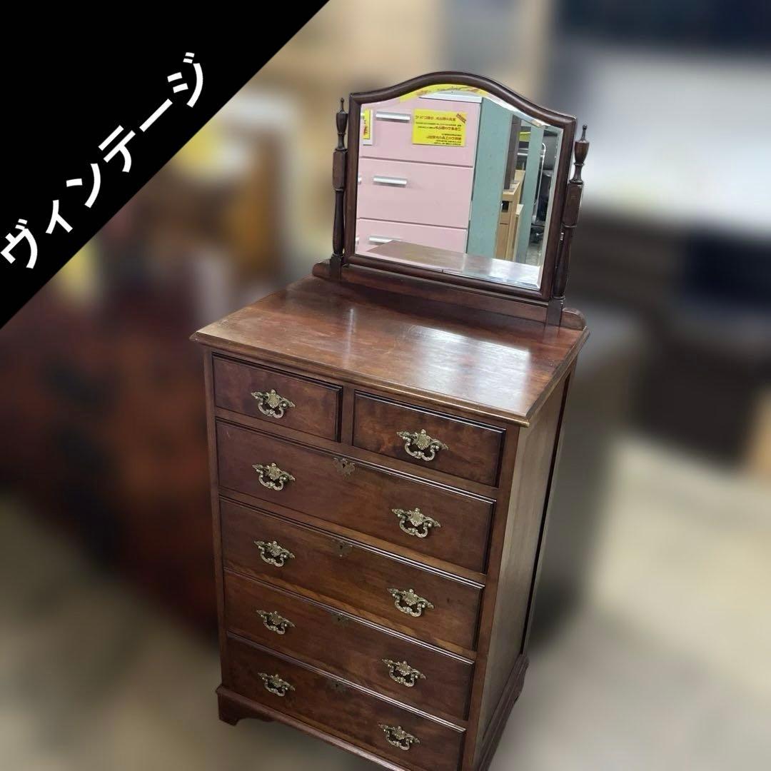 【ヴィンテージ】ミラーキャビネット◆5段収納◇マイナスビス留め◆程度良好