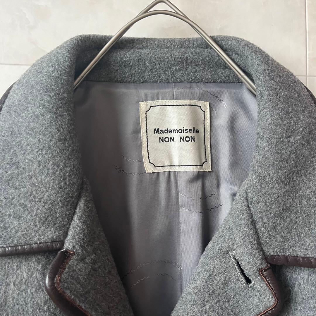 マドモアゼルノンノン　ウールコートジャケット　くるみボタン　グレー