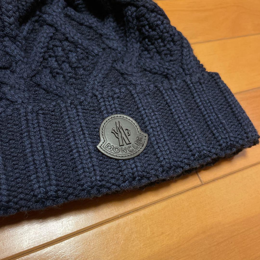 モンクレール 2020年製 ウール×牛革タグ ニット帽 ビーニー 美品