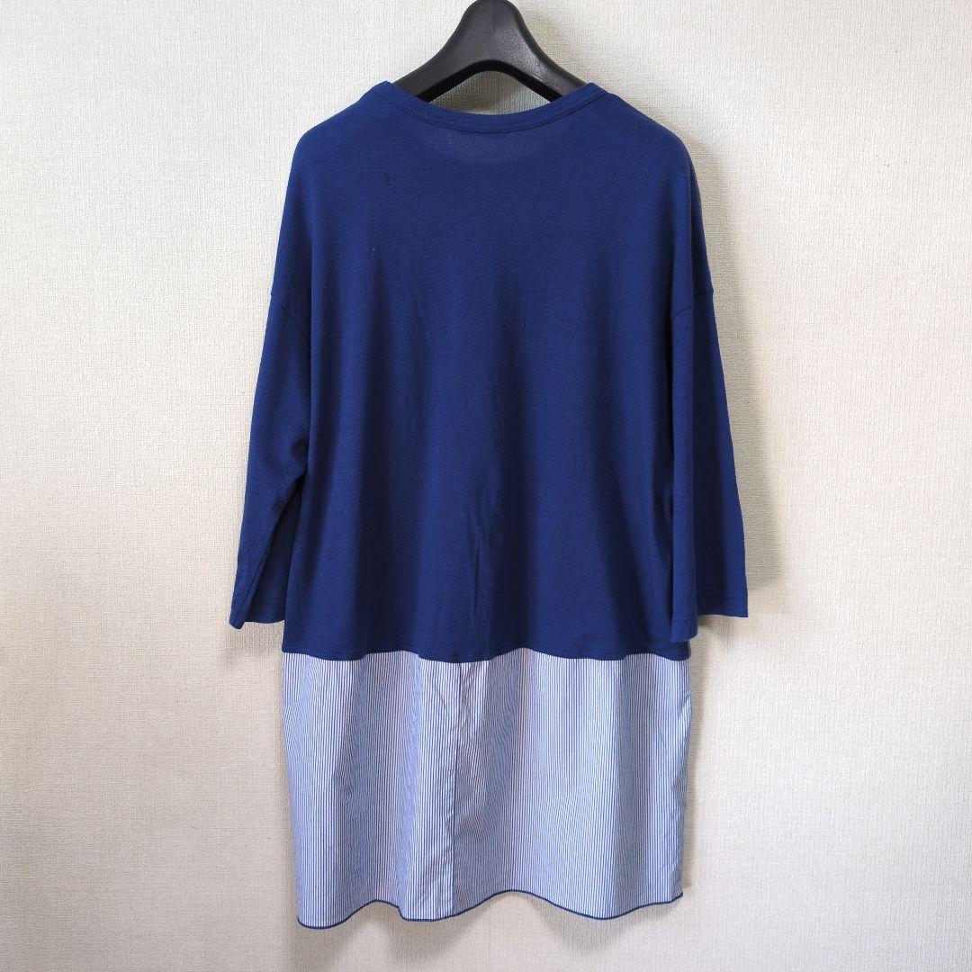 再値下げ！アルベロベロ♥️ぶたさん刺繍影絵　異素材パッチワークチュニック　ブルー