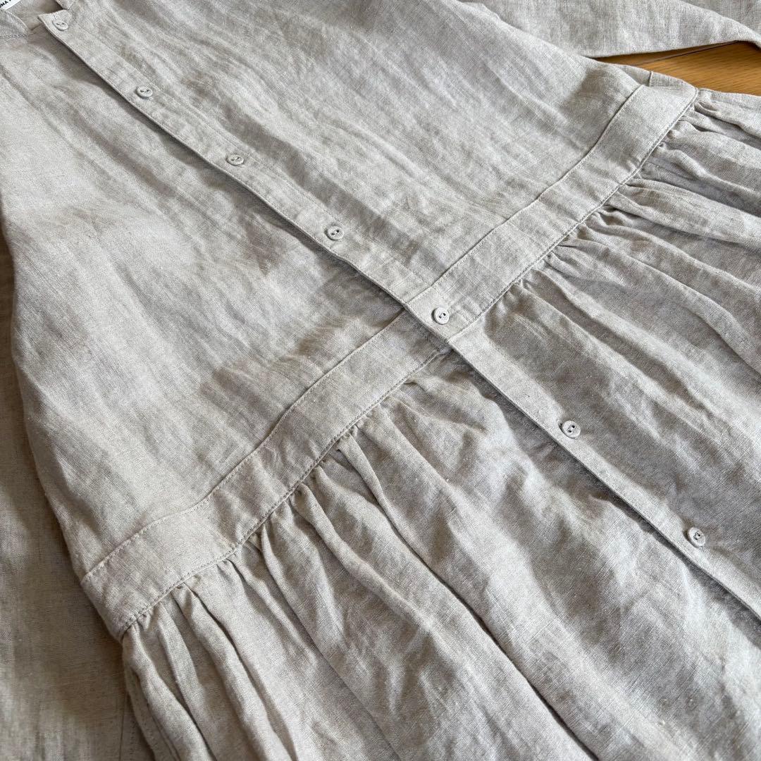 GRANDMA MAMA DAUGHTER スタンドカラーリネンワンピース