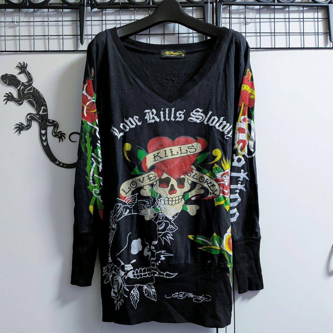 Ed Hardy エドハーディー 薔薇とスカル柄 ロングTシャツ 長袖 y2k