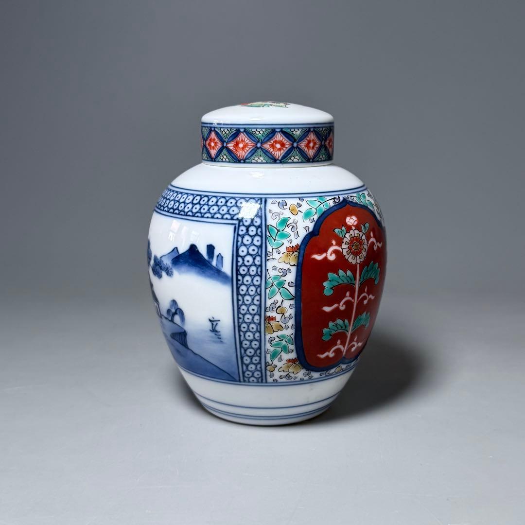 人間国宝　十四代　酒井田柿右衛門　茶壷 大 松竹梅地文　定価275,000円